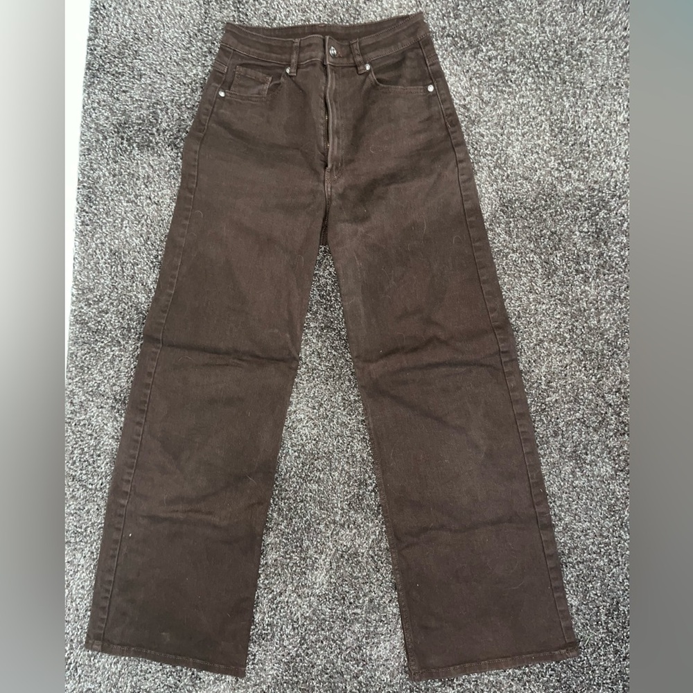 H&M high waisted wide leg brown jeans